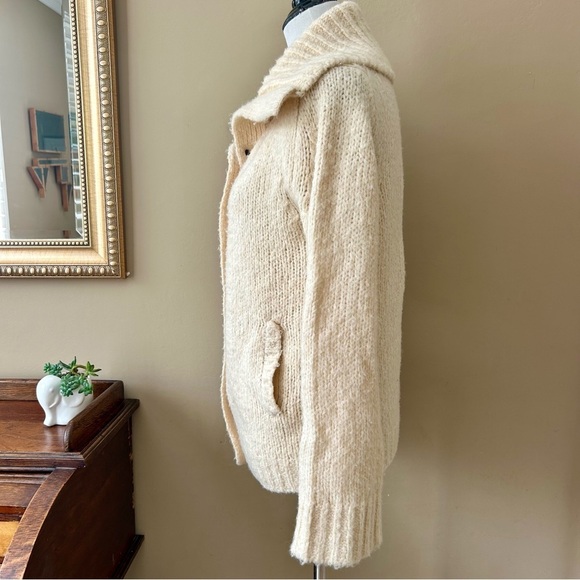 Anthropologie Maeve Coatigan Cream Chunky Knit Cardigan Jacket Wide Collar - Picture 6 of 14